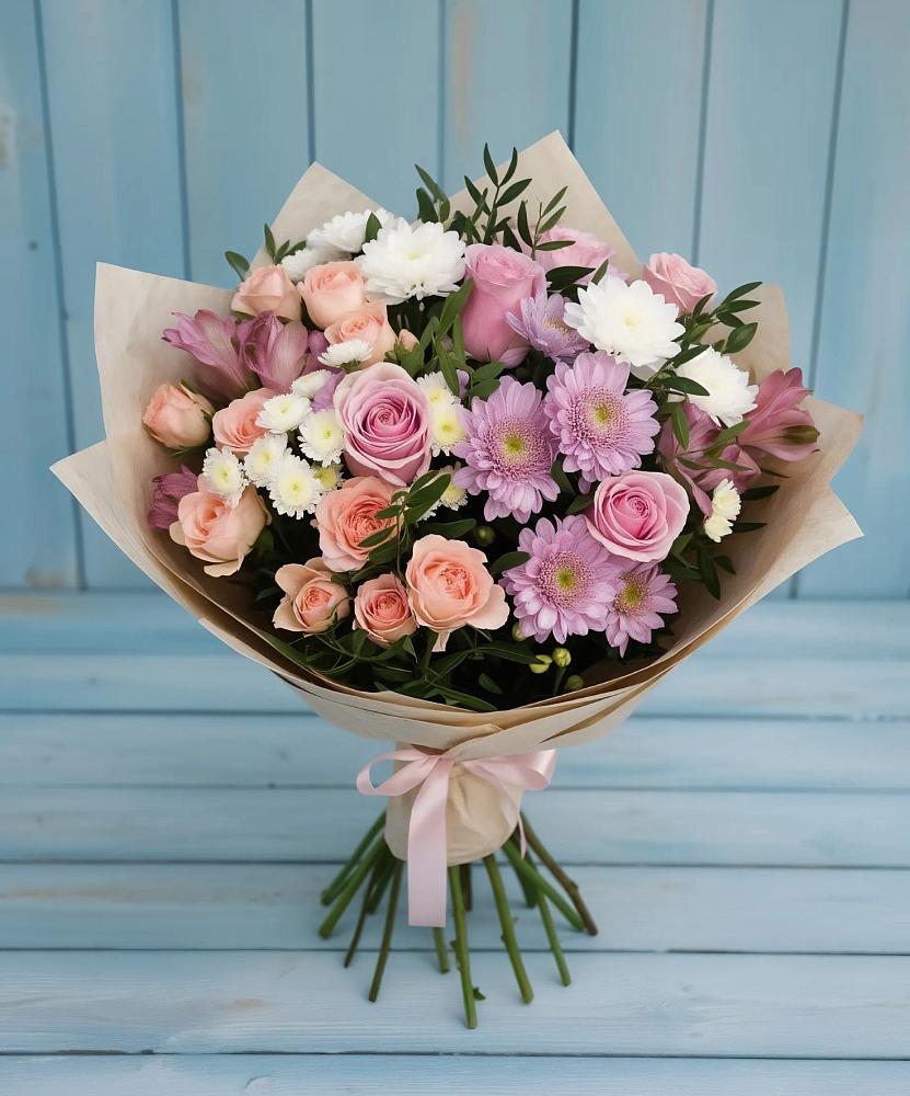 Букет цветов из: Хризантемы, Розы и Альстромерии в Камышине