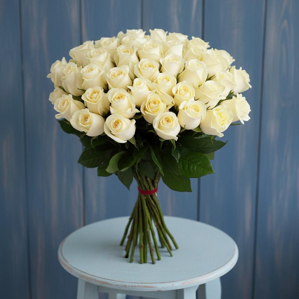 Букет 51 Белая роза Эдлесс Лав в Камышине