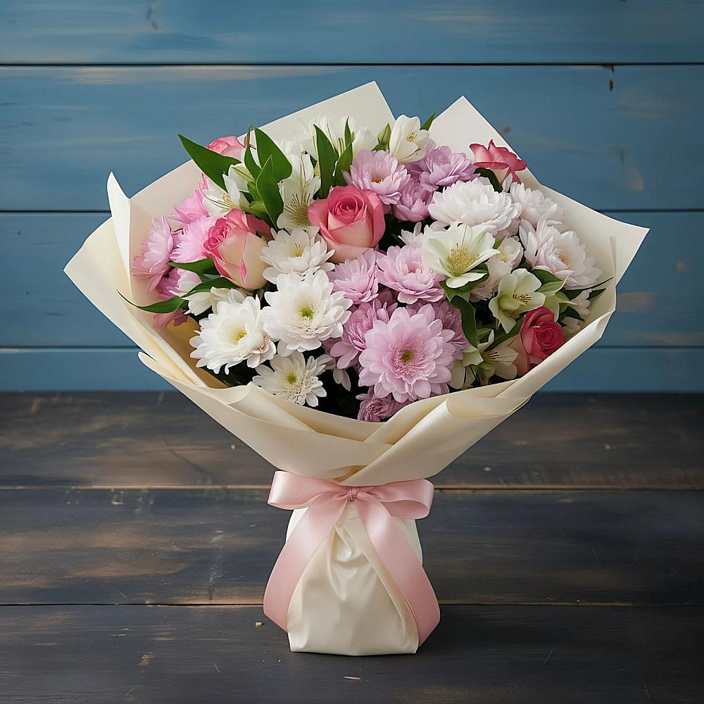 Букет цветов из: Хризантемы, Альстромерии и Розы в Камышине